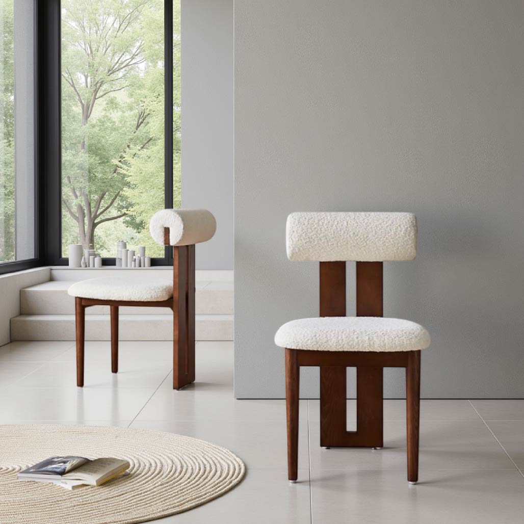 Alva Vintage Boucle Solid Wood Dining Chair