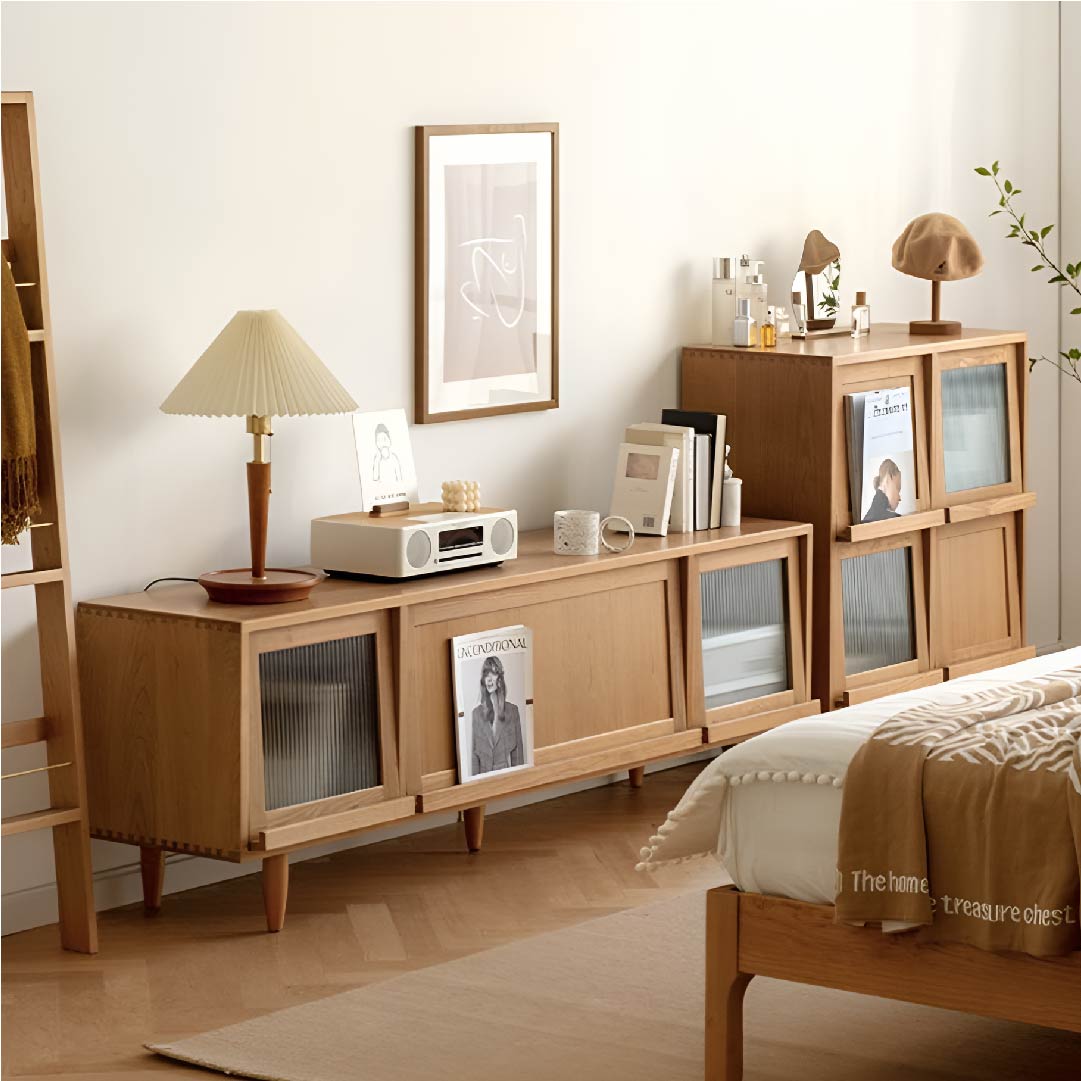 Solid Wood Rattan TV Stand with Storage