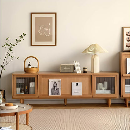 Solid Wood Rattan TV Stand with Storage