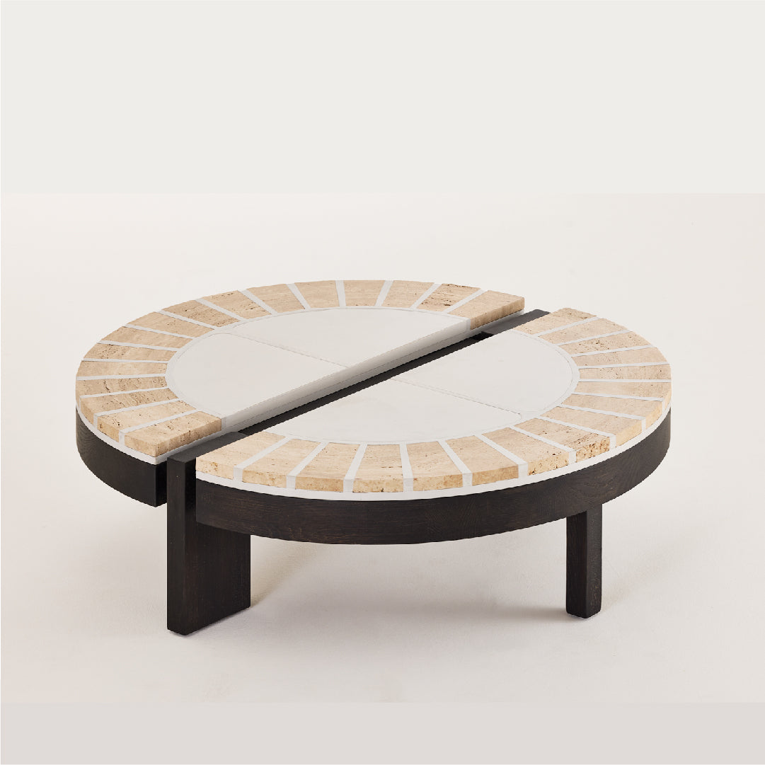 Cement Travertine Split-Stone Coffee Table