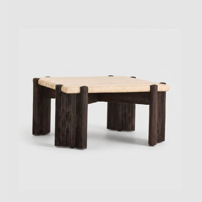 Dark Brown Solid Wood & Travertine Coffee Table