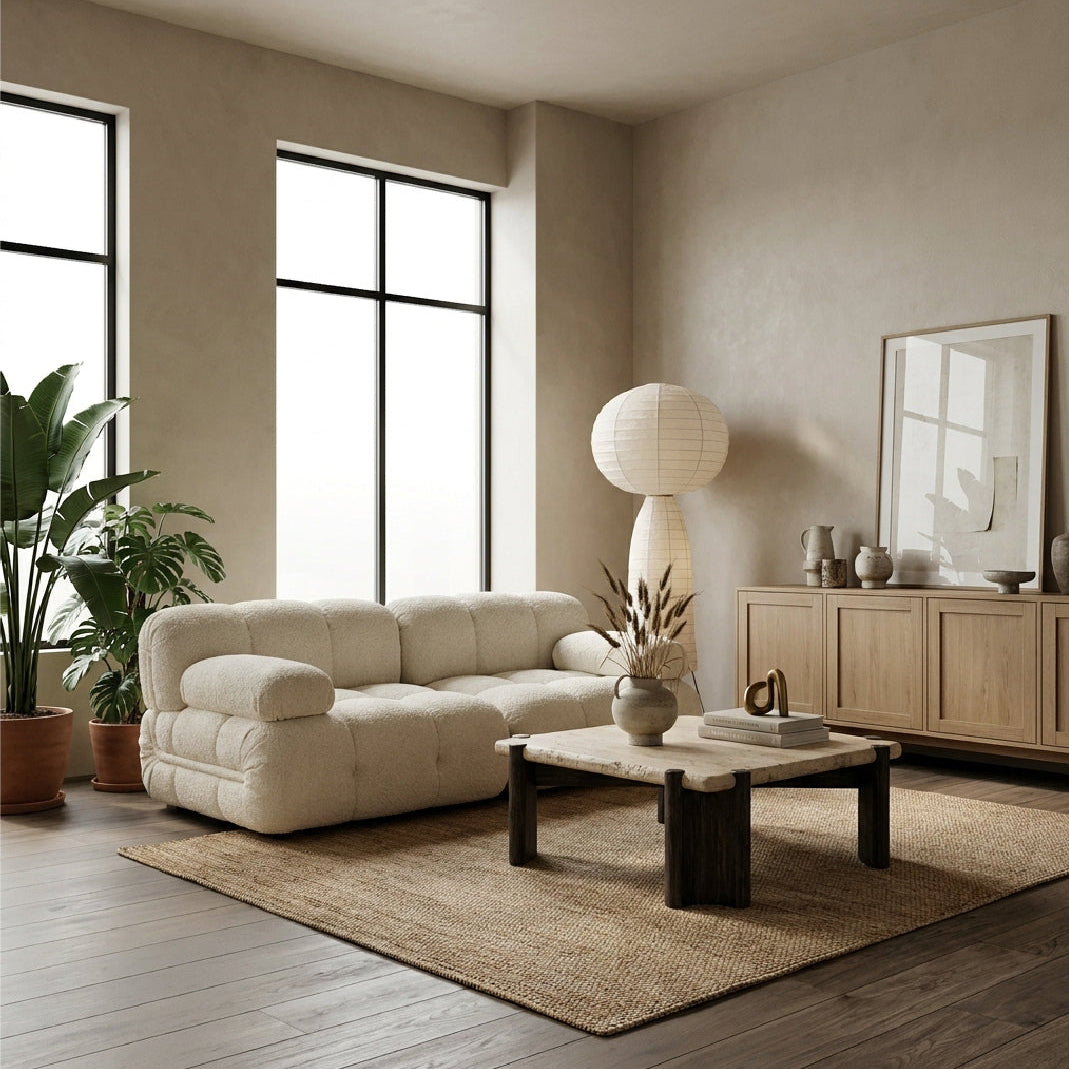 Dark Brown Solid Wood & Travertine Coffee Table