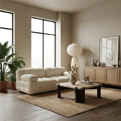 Dark Brown Solid Wood & Travertine Coffee Table
