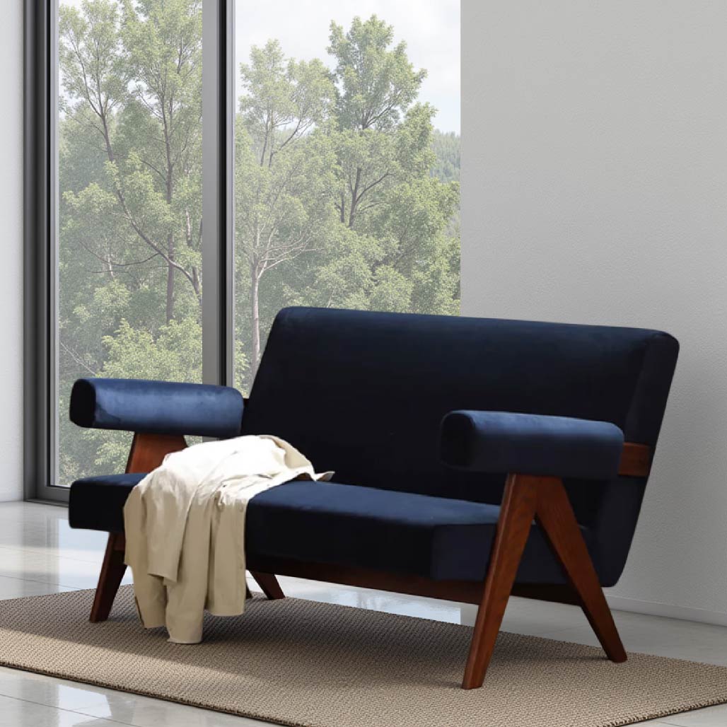 BlueBoucleDoubleRetroArmrestLoungeChair
