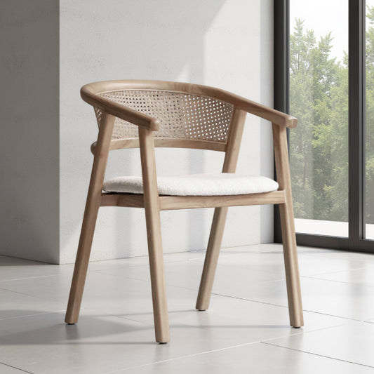 Viggo Sungkai Wood Rattan Chair with Off White Seater