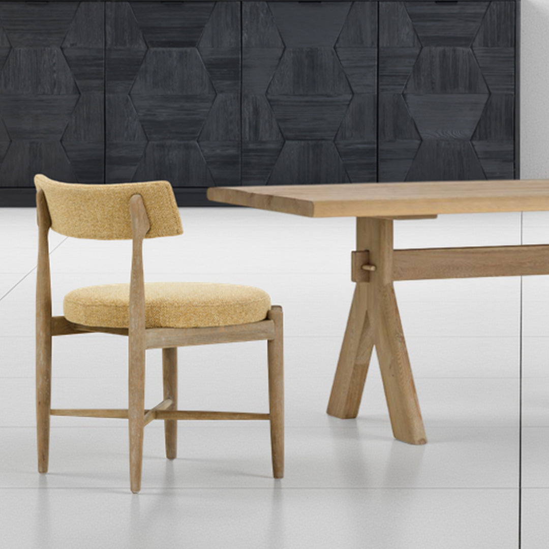 Yellow Fabric Oak Dining Chair