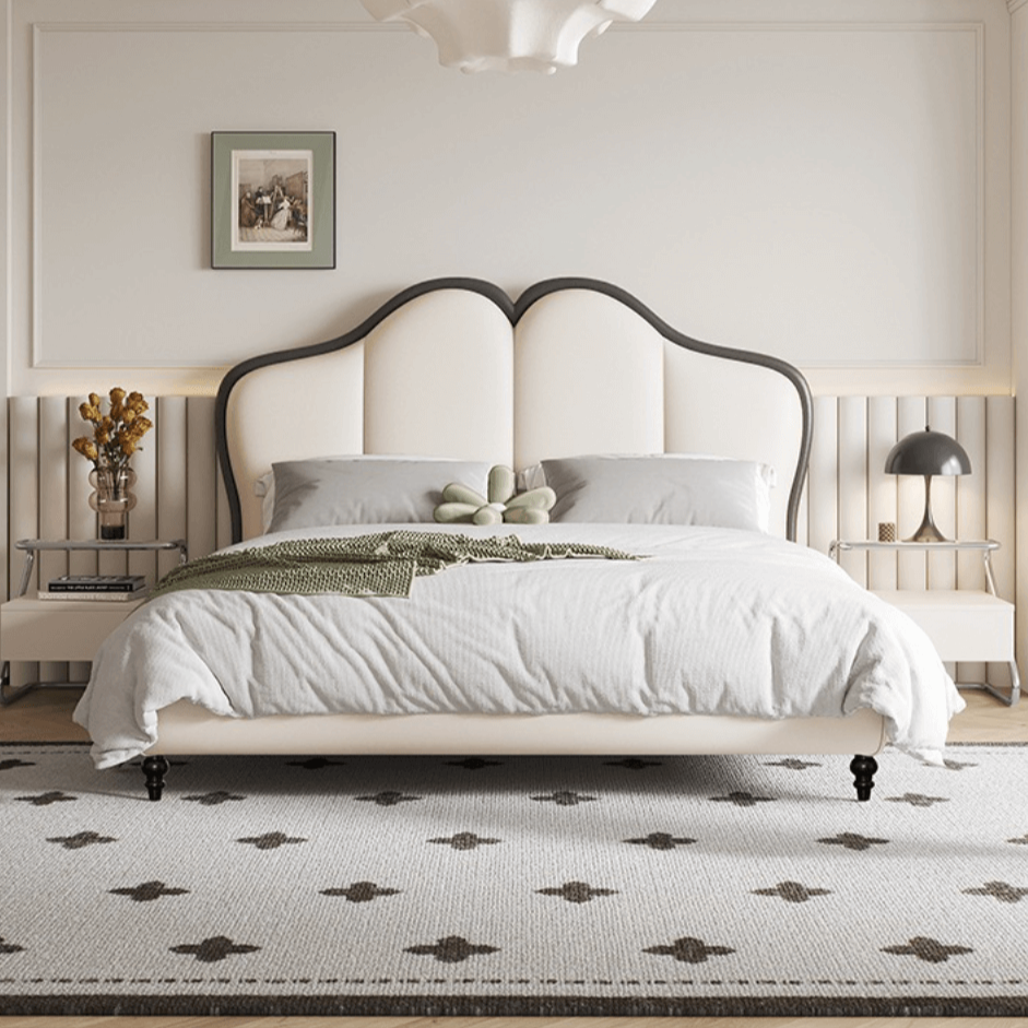 French Style Cream Leather Bed