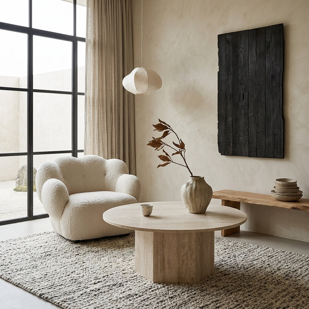 Natural Round Travertine Coffee Table