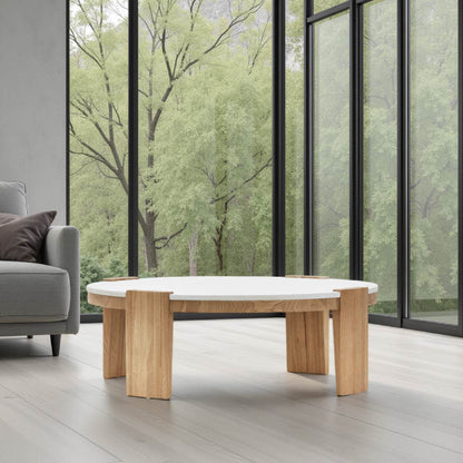 Cement Paint Coffee Table with Oak Wood Leg