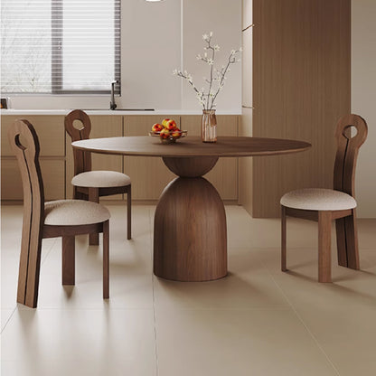 Hilda Retro Walnut Solid Wood Round Dining Table SetRetro Walnut Solid Wood Round Dining Table Set