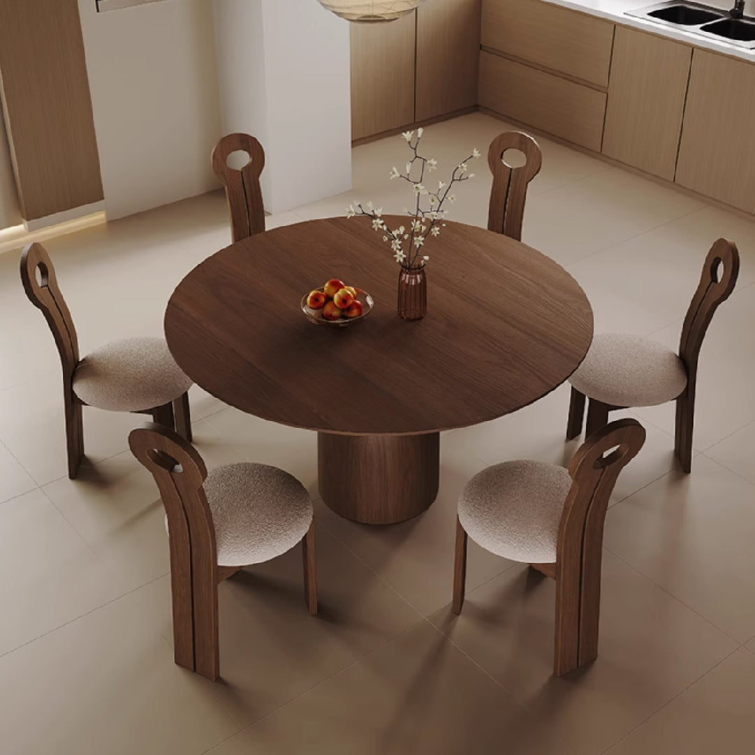 Retro Walnut Solid Wood Round Dining Table SetRetro Walnut Solid Wood Round Dining Table Set