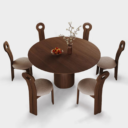 Hilda Retro Walnut Solid Wood Round Dining Table Set