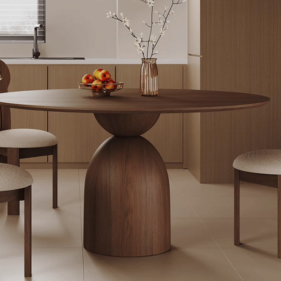 Retro Walnut Solid Wood Round Dining Table SetRetro Walnut Solid Wood Round Dining Table Set