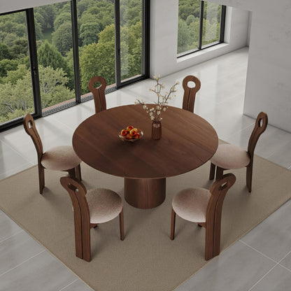 Hilda Retro Walnut Solid Wood Round Dining Table Set