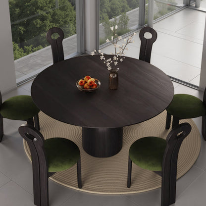 Retro Walnut Solid Wood Round Dining Table Set
