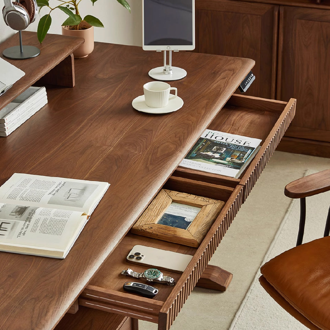 Black Walnut Solid Wood Electric Desk