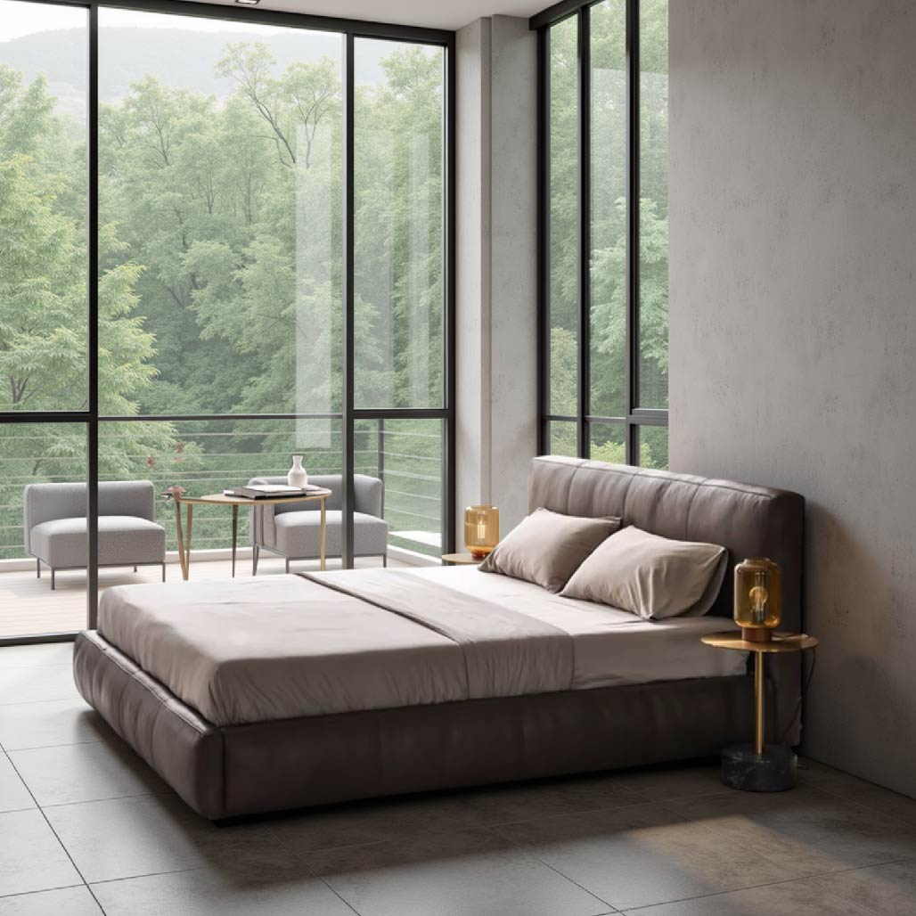 Dark Brown Italian Retro Leather Bed