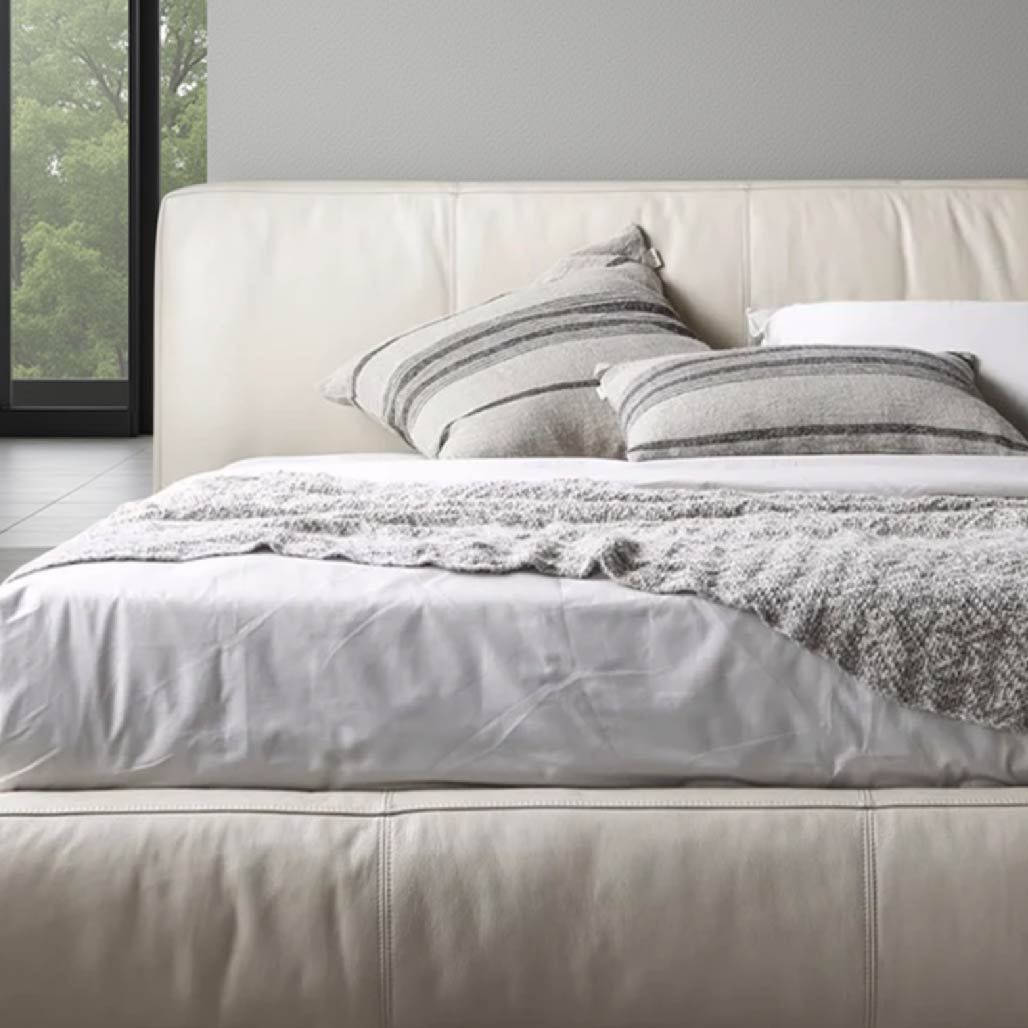 Beige Italian Retro Leather Bed