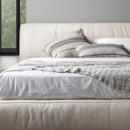 Beige Italian Retro Leather Bed