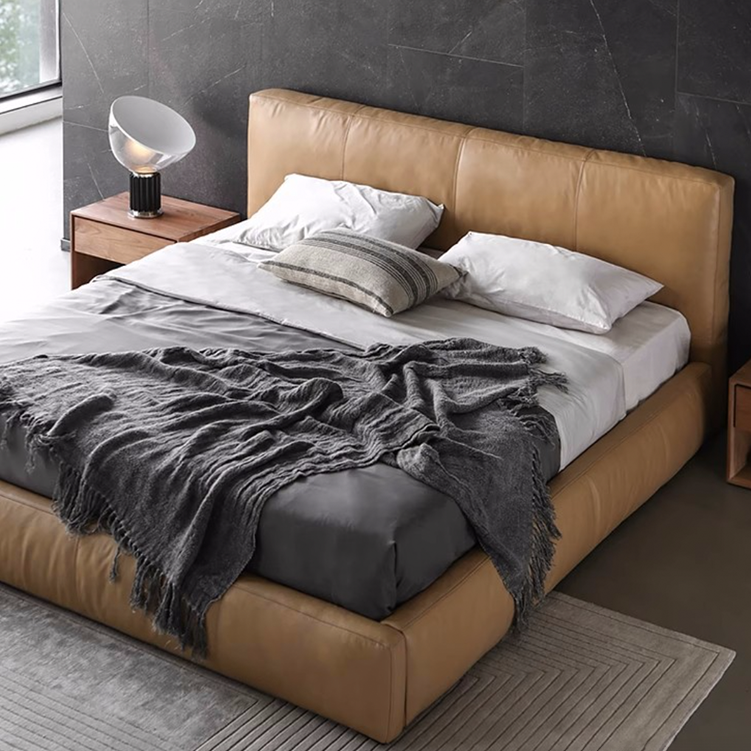 Brown Italian Retro Leather Bed