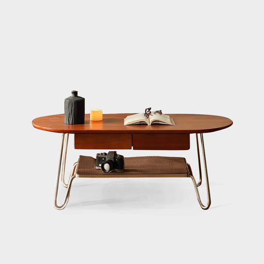 Maia Retro Solid Wood Stainless Steel Coffee Table