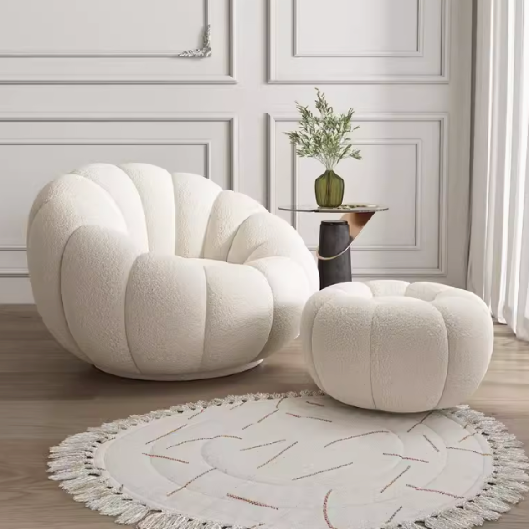 Cream Swivel Chair With Foot Stool