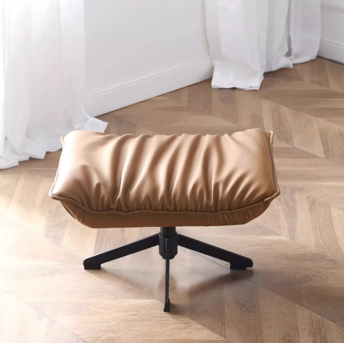 Brown Leather Swivel Chair with Footstool