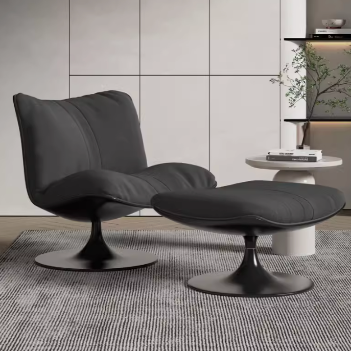 Lars Modern Dark Grey Designer Chair with Footstool