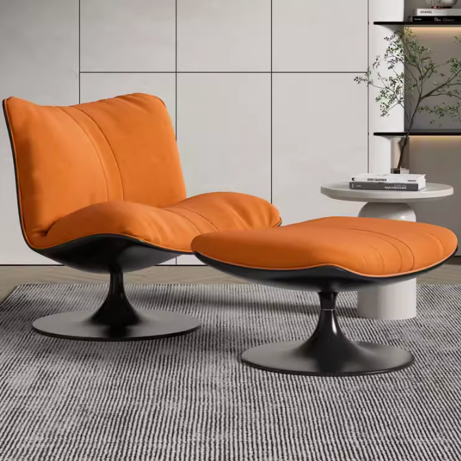 Lars Modern Orange Designer Chair with Footstool