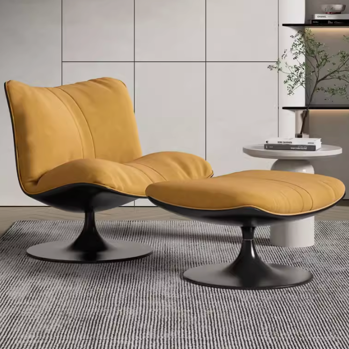 Lars Modern Yellow Designer Chair with Footstool