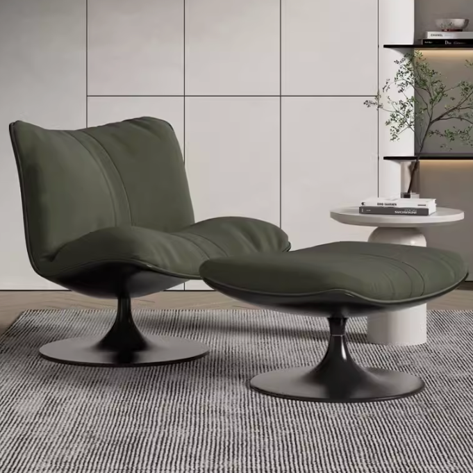 Lars Modern Green Designer Chair with Footstool