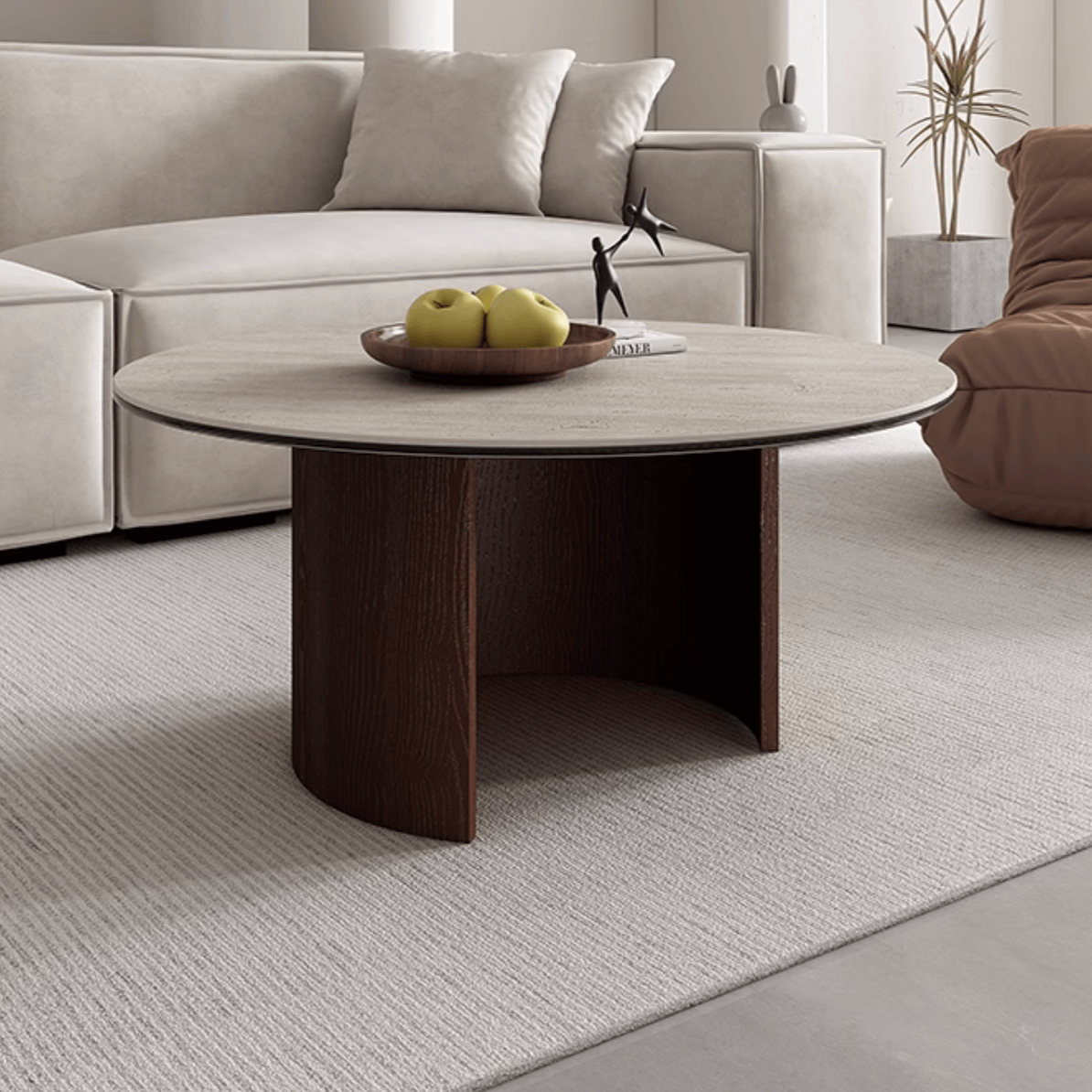 Sintered Stone Walnut Round Coffee Table