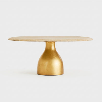 Oval Travertine Coffee Table with Gold Pedestal