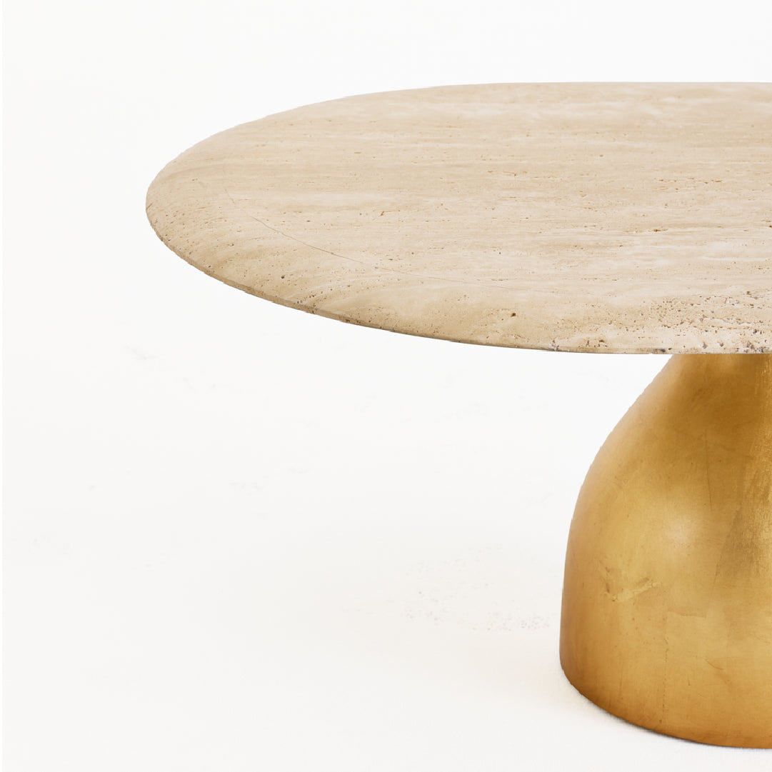 Oval Travertine Coffee Table with Gold Pedestal