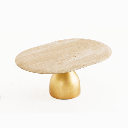 Oval Travertine Coffee Table with Gold Pedestal
