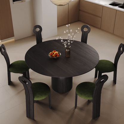 Hilda Retro Black Solid Wood Round Dining Table Set