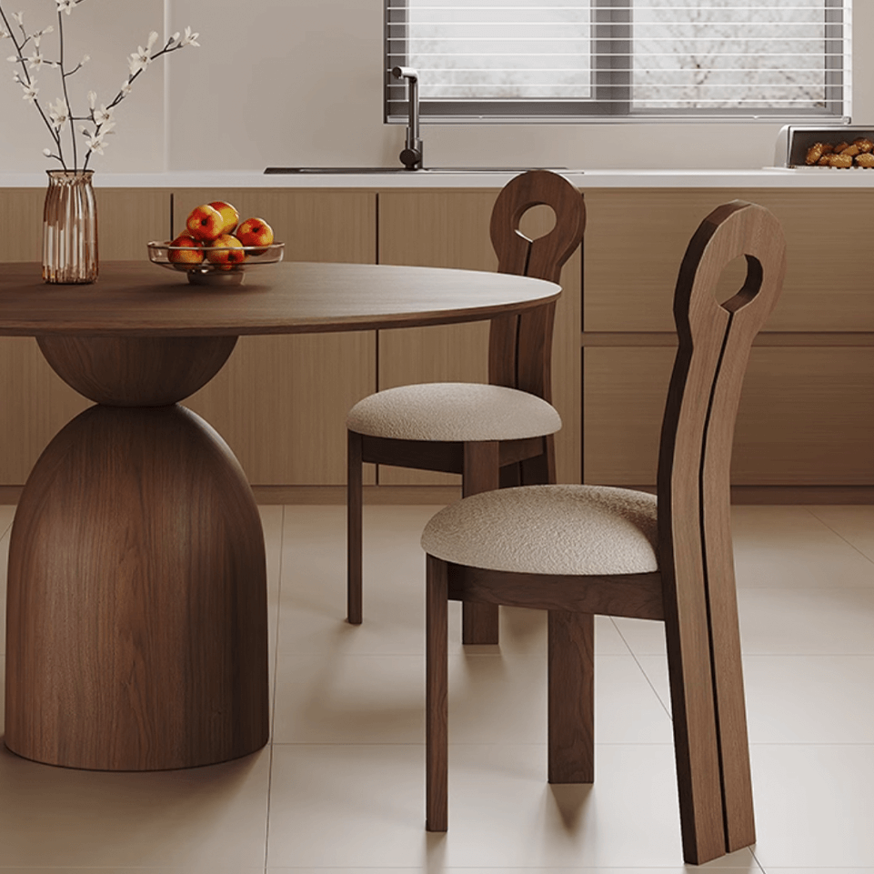 Hilda Retro Walnut Solid Wood Round Dining Table Set