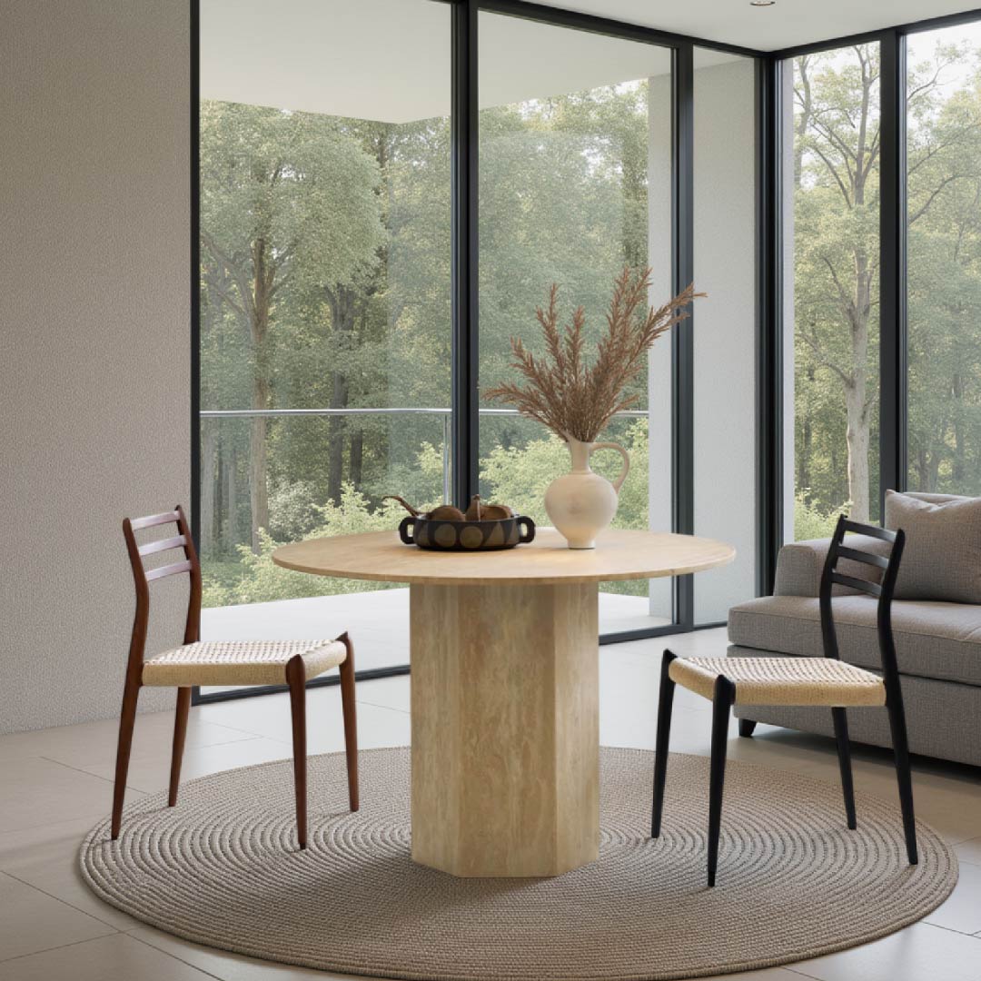 Round Cave Stone Slate Dining Table Set