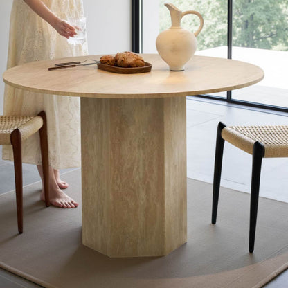 Round Cave Stone Slate Dining Table Set