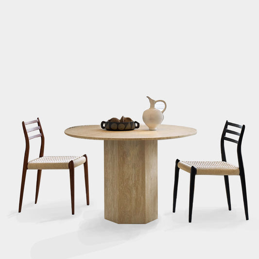 Soren Round Cave Stone Slate Dining Table Set