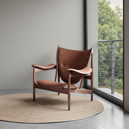 Brown Solid Wood Leather Chair