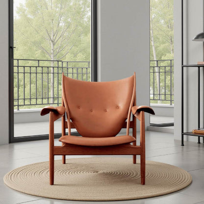 Brown Solid Wood Leather Chair