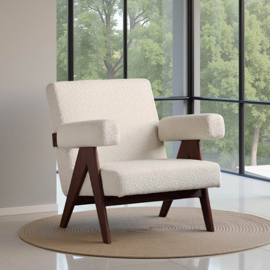 White Retro Armrest Lounge Chair