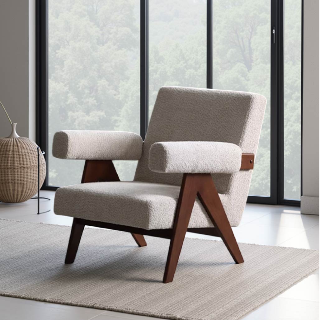 Beige Retro Armrest Lounge Chair