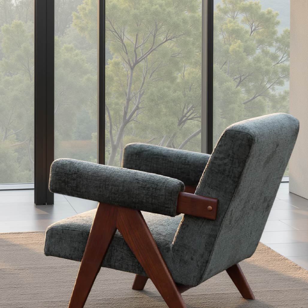 Green Retro Armrest Lounge Chair