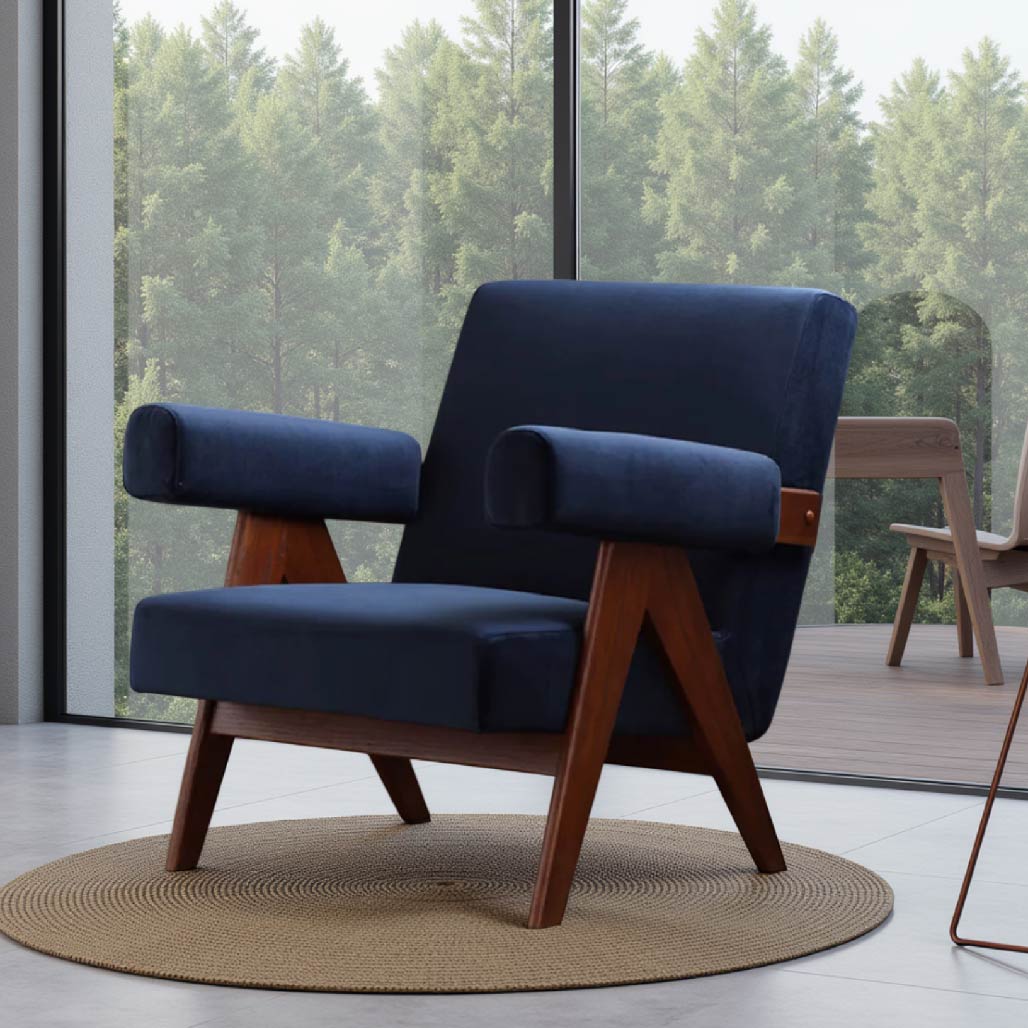 Blue  Retro Armrest Lounge Chair