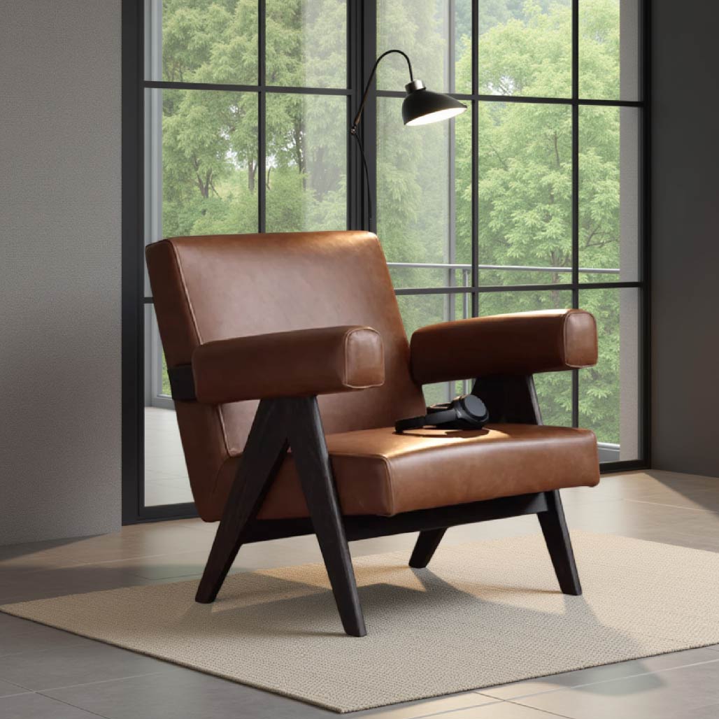 Brown Retro Armrest Lounge Chair