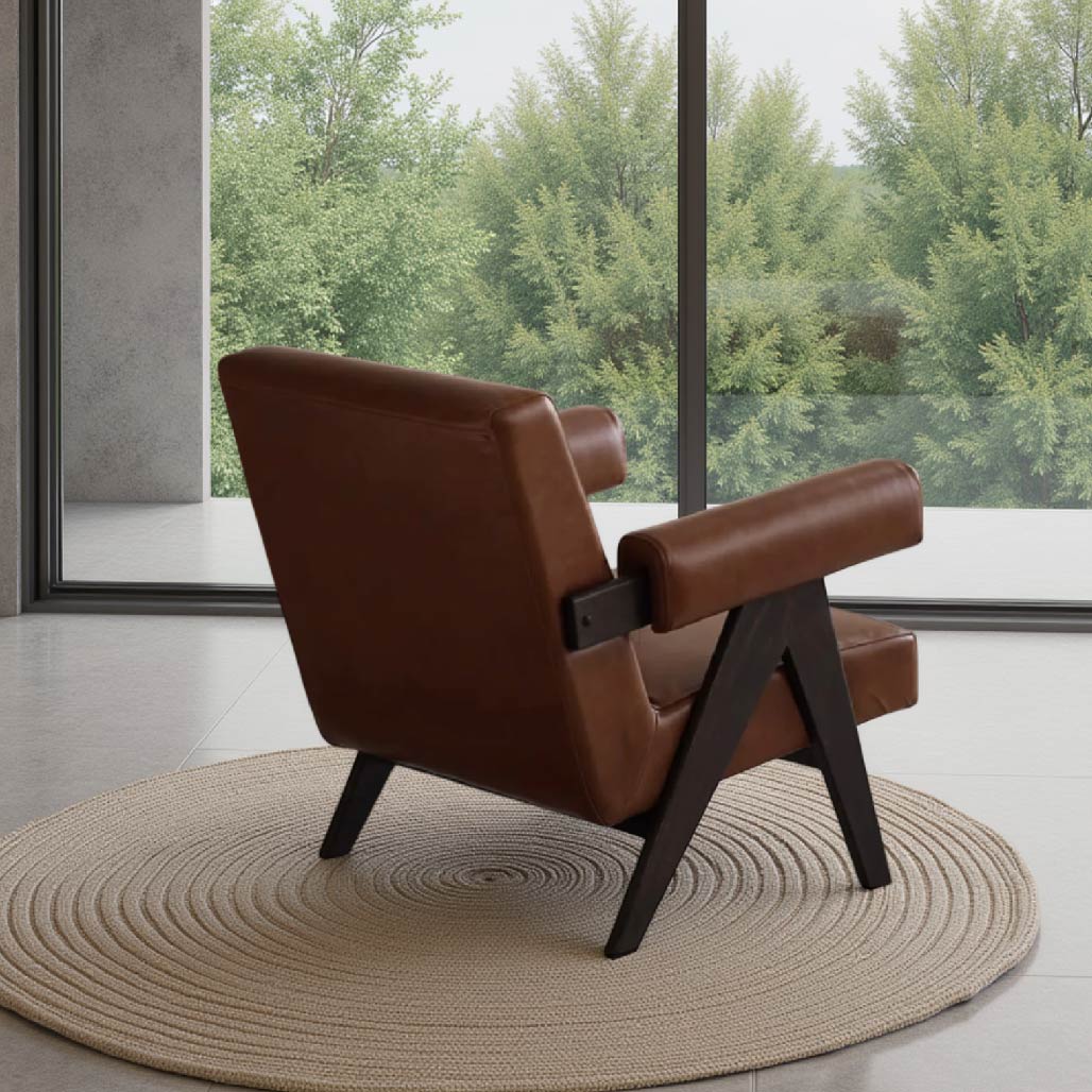 Brown Leather Retro Armrest Lounge Chair
