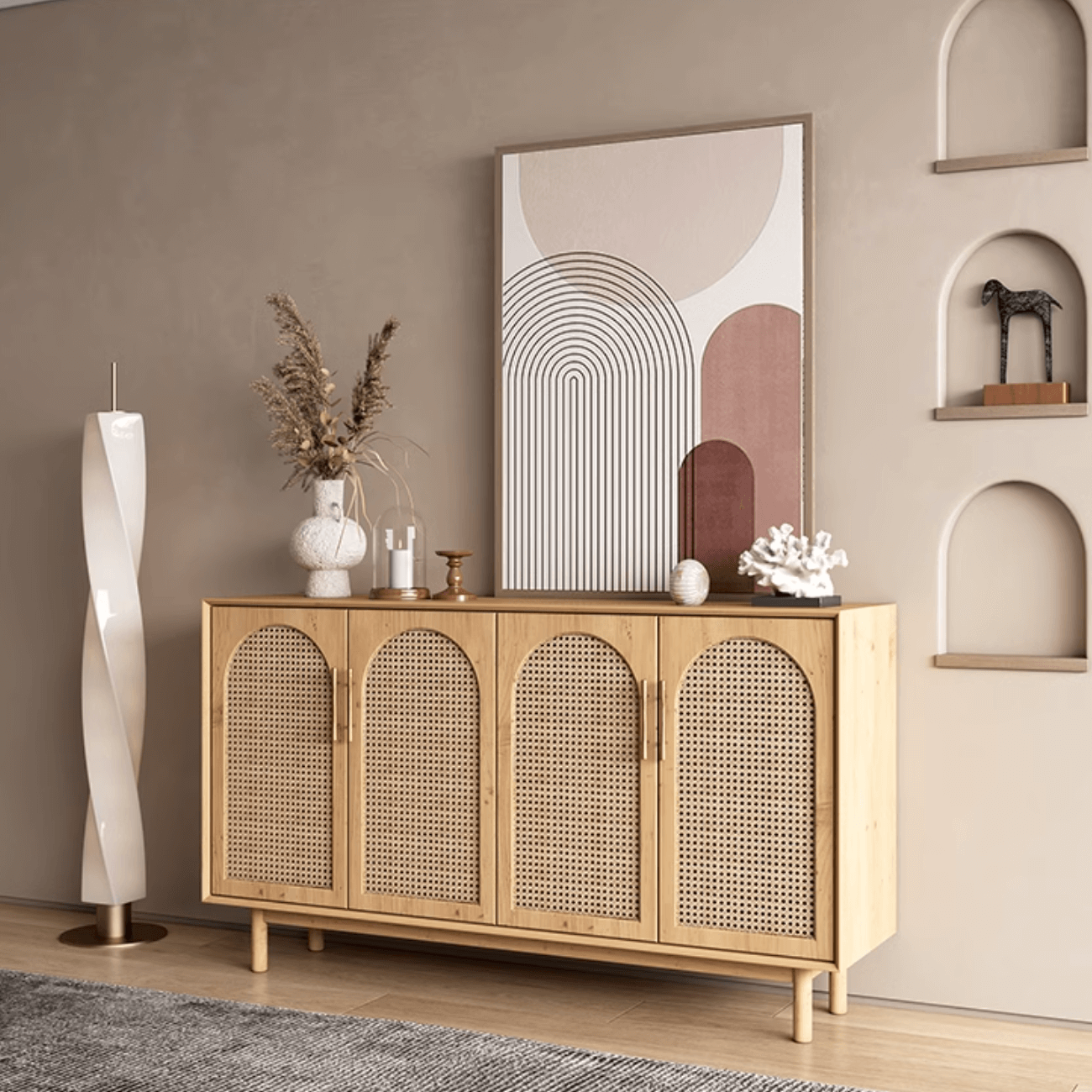 Solid Wood Rattan Cabinet