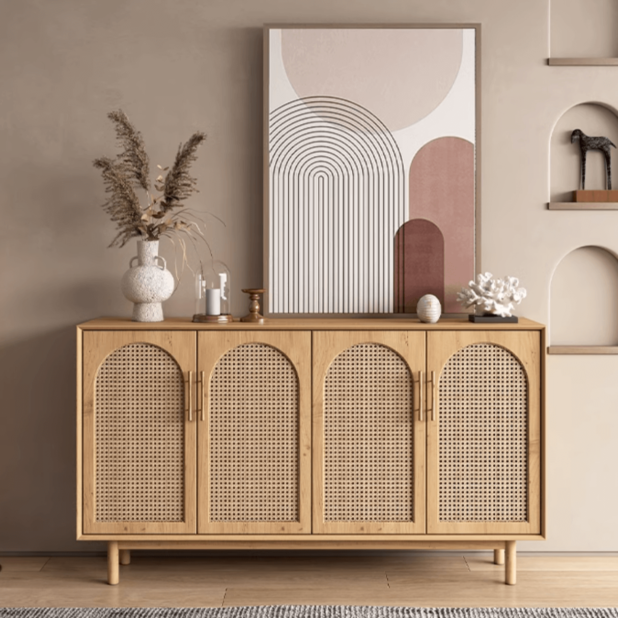 Solid Wood Rattan Cabinet